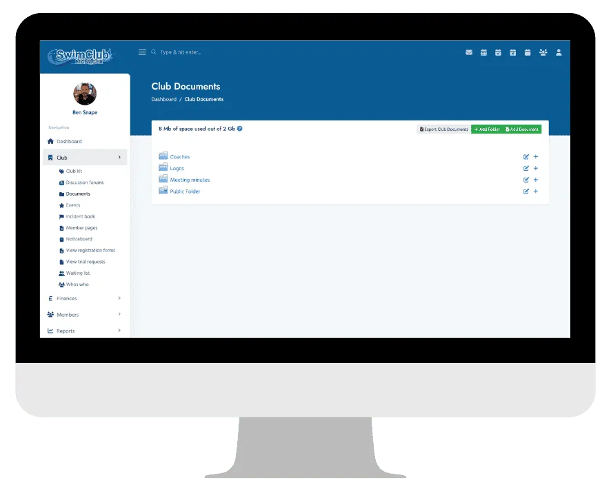 club documents in SwimClub Manager