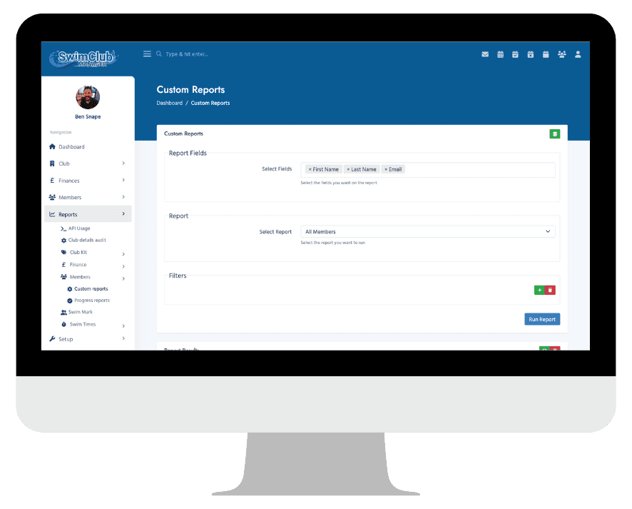 custom reports in SwimClub Manager